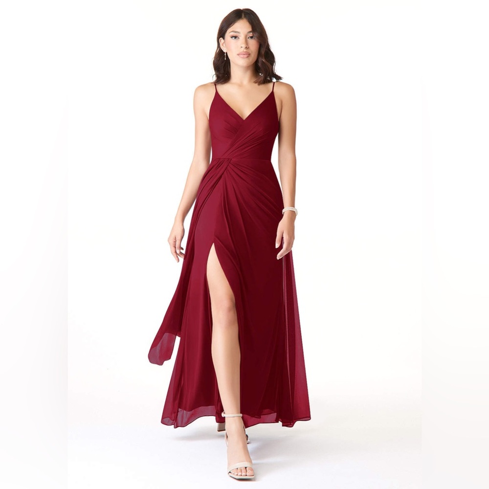 AZAZIE EVALIN A-Line Pleated Mesh Floor-Length Dress Burgundy